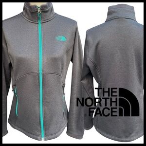 The North Face Gray Teal Accents Zip Up Fleece Jacket (L)